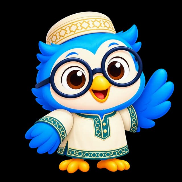 Oqui zwaait naar je, met een crème takke en een traditionele tuniek